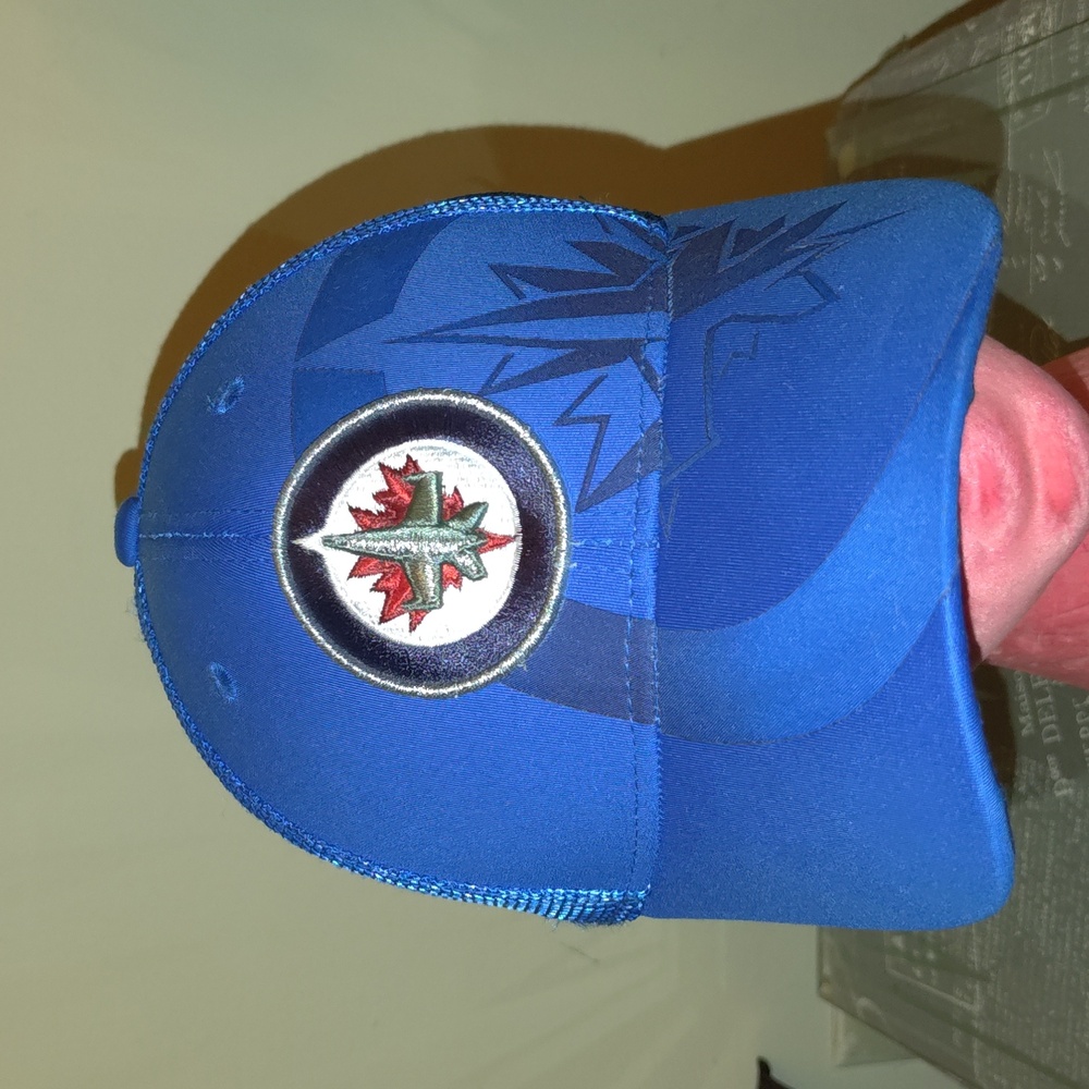 NHL Winnipeg Jets Embroidered Logo Flex Fitted Hat Blue Silver S-M
